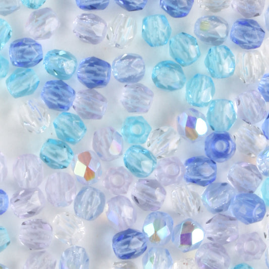 3mm Round Fire Polish Carribean Blue Mix