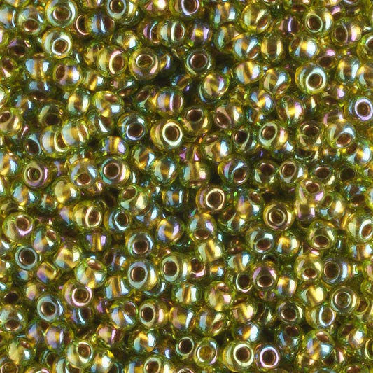 11/0 Gold Line Rainbow Peridot - 10 grams