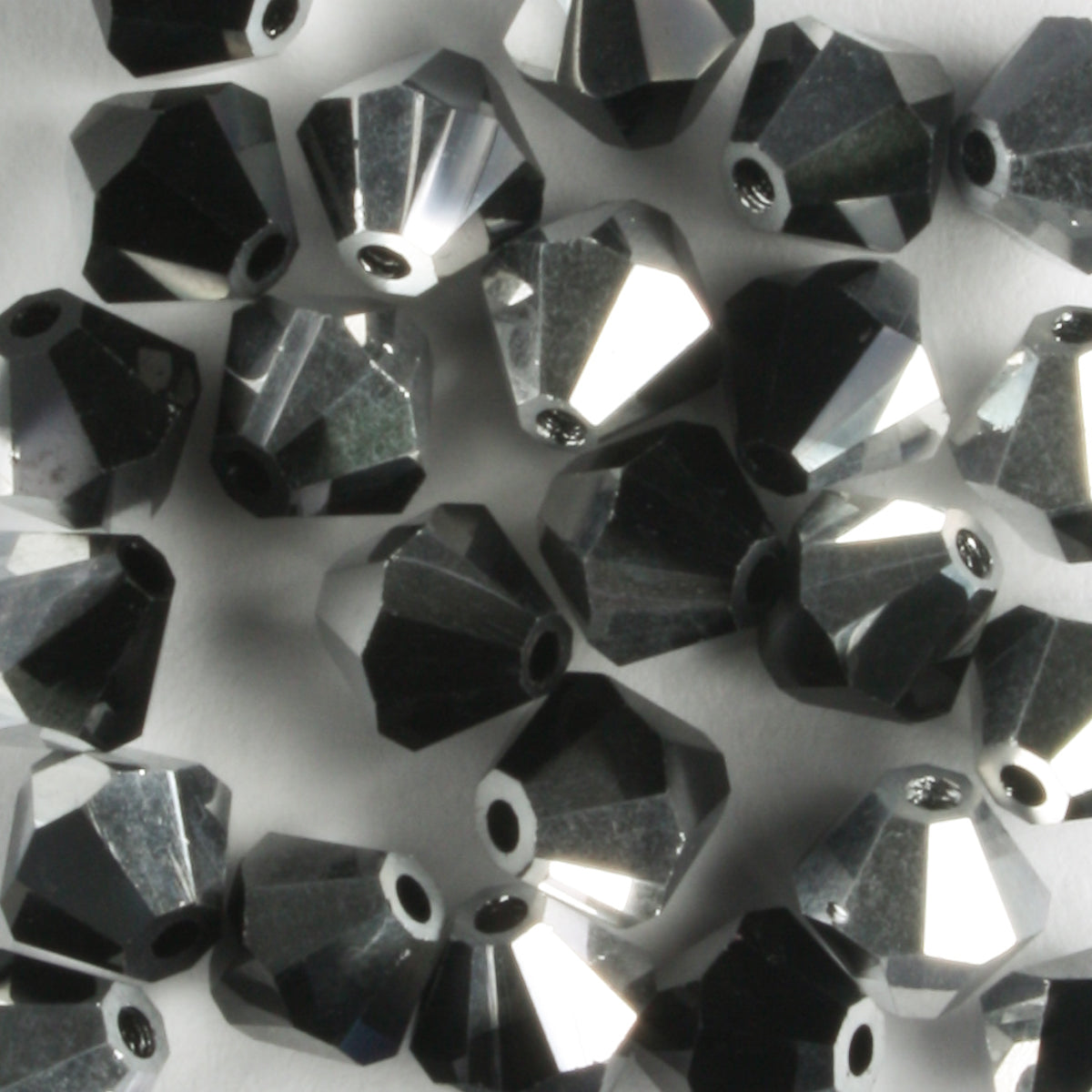 6mm Bicone Jet Silver Half Coat