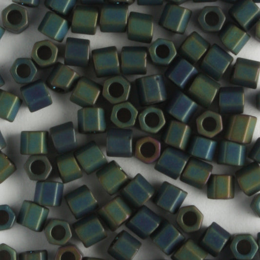 8/0 Hex Frosted Metallic Iris Green/Brown - 10 grams