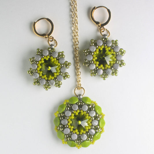 Rolling Rivoli Pendant and Earring Kit - Olivine